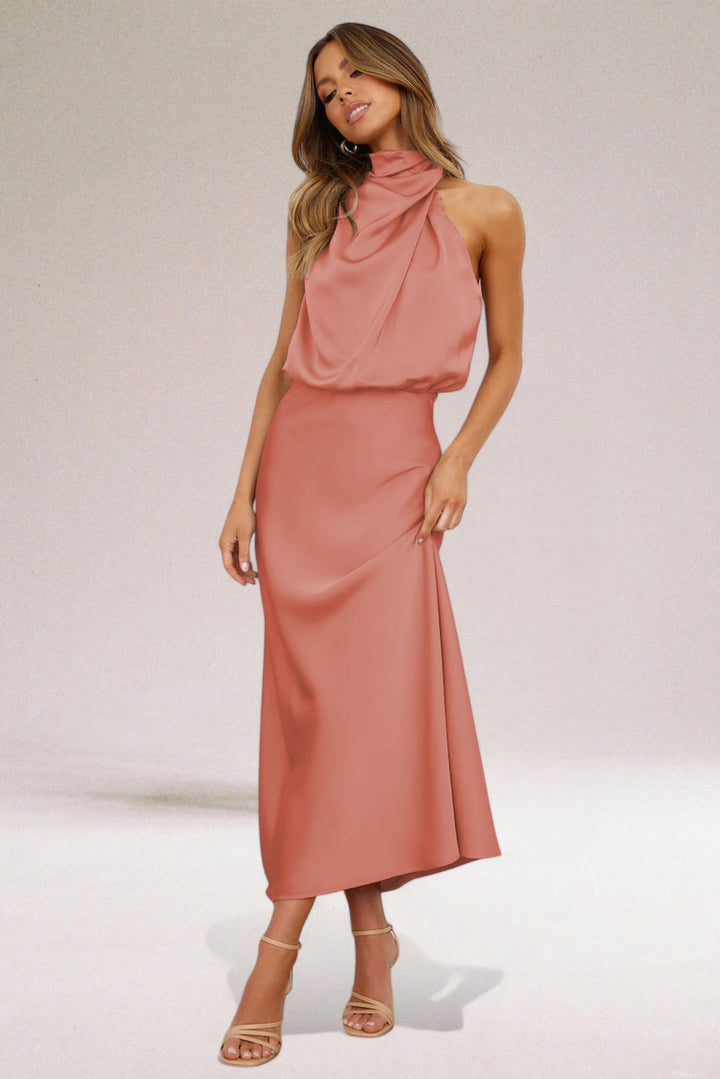 Flavia™ | Glamorous satin dress with halter neck